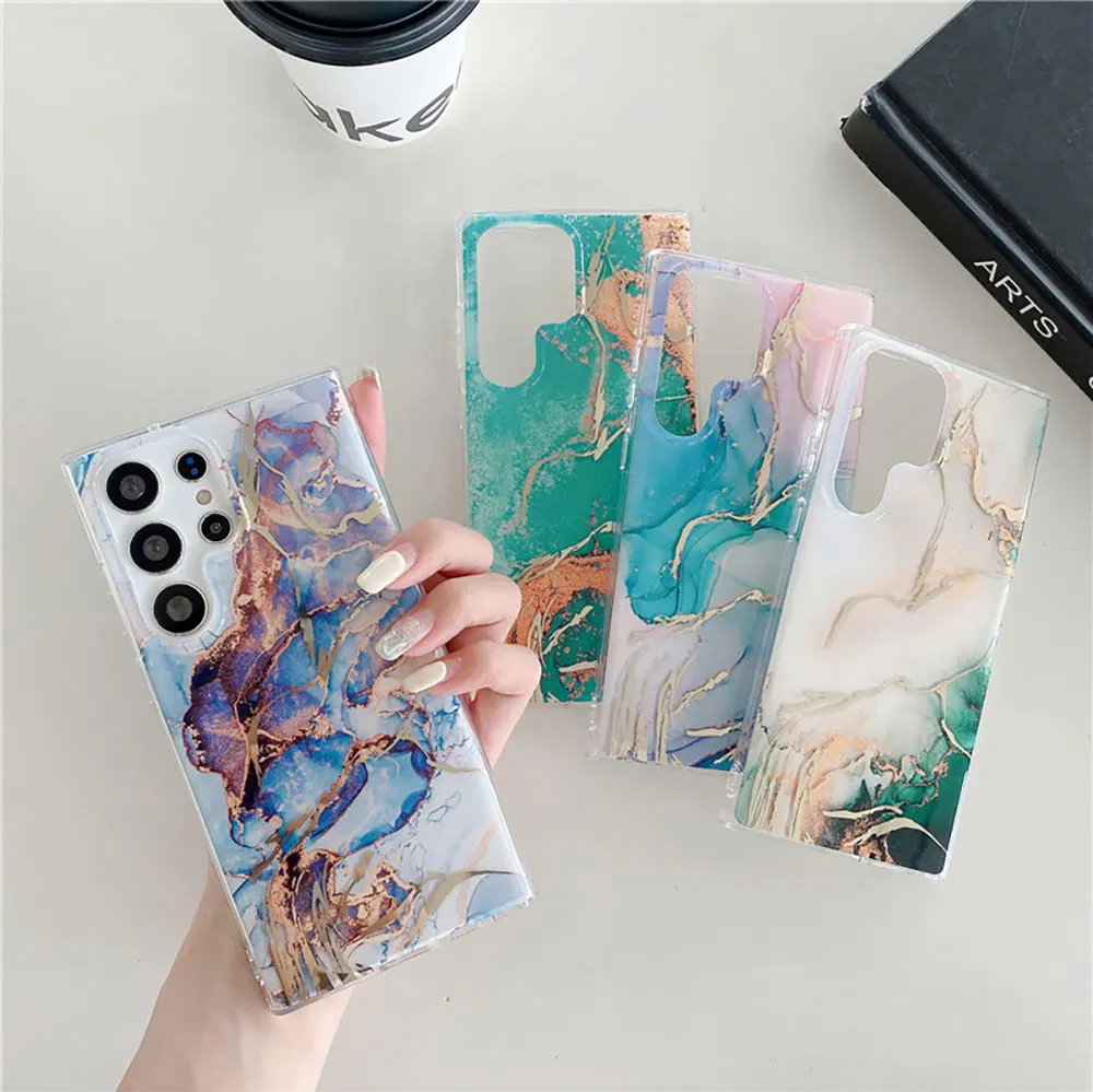 Marble Phone Case For Galaxy S24 S24+ S23 S23+ S22 Ultra Fe 5G Cases Luxury Custom Glo Gold Cloud Phones Wavy Sjk153 Laudtec details