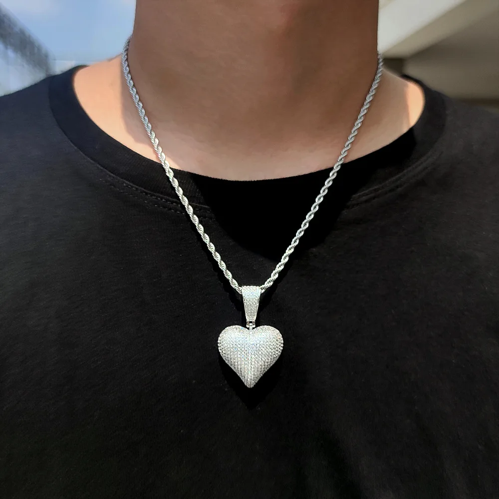 RQ  Micro Paved AAA CZ Stone Lucky Poker Pendants Heart Necklaces Men Hip Hop Bling Ice Out Rapper Jewelry Gold Party Gift