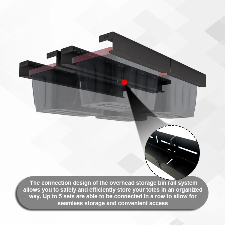 JH-Mech Ceiling Container Bin Rack Space Efficient Adjustable Width Black Metal Ceiling Storage Racks for Garage or Shed