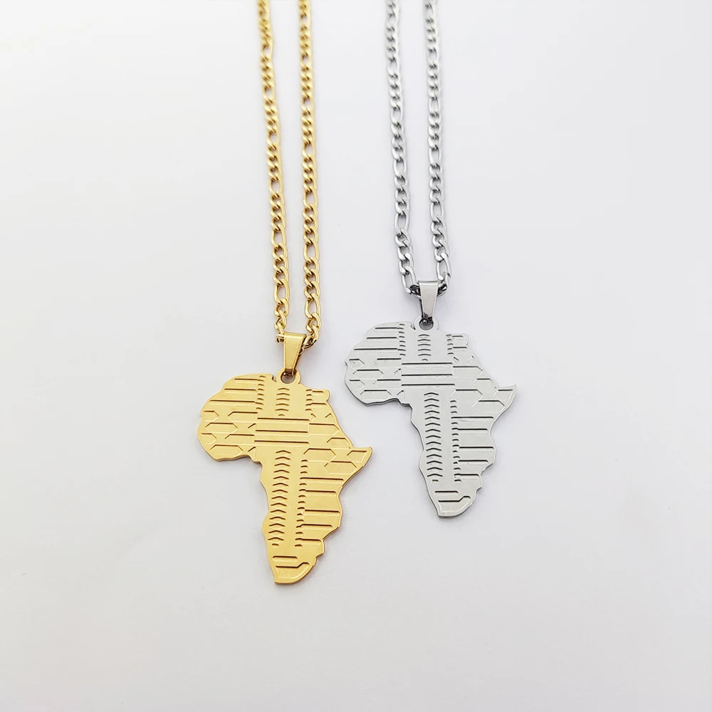 Stainless Steel Map Of Africa Pendant Necklace - Gold Plated Men Women Hip Hop African Jewelry 4 thumbnail image