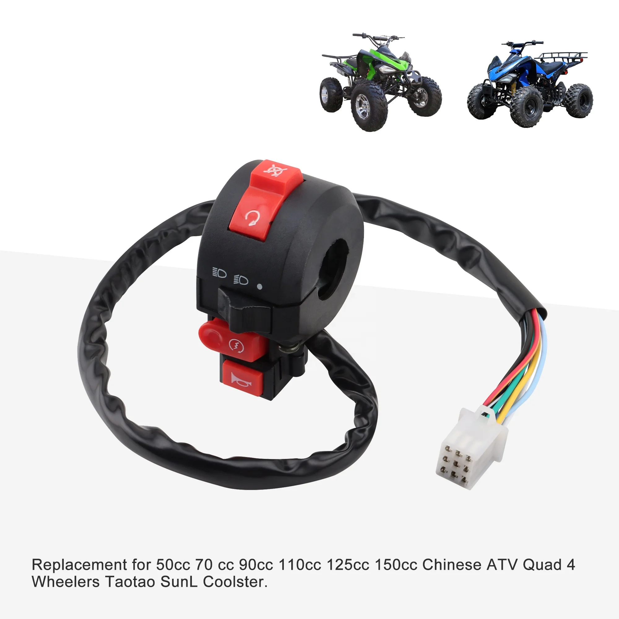 12V Corne Tête Lumière Noir Sur Off Bouton Guidon Commutateur Pour Moto Scooter