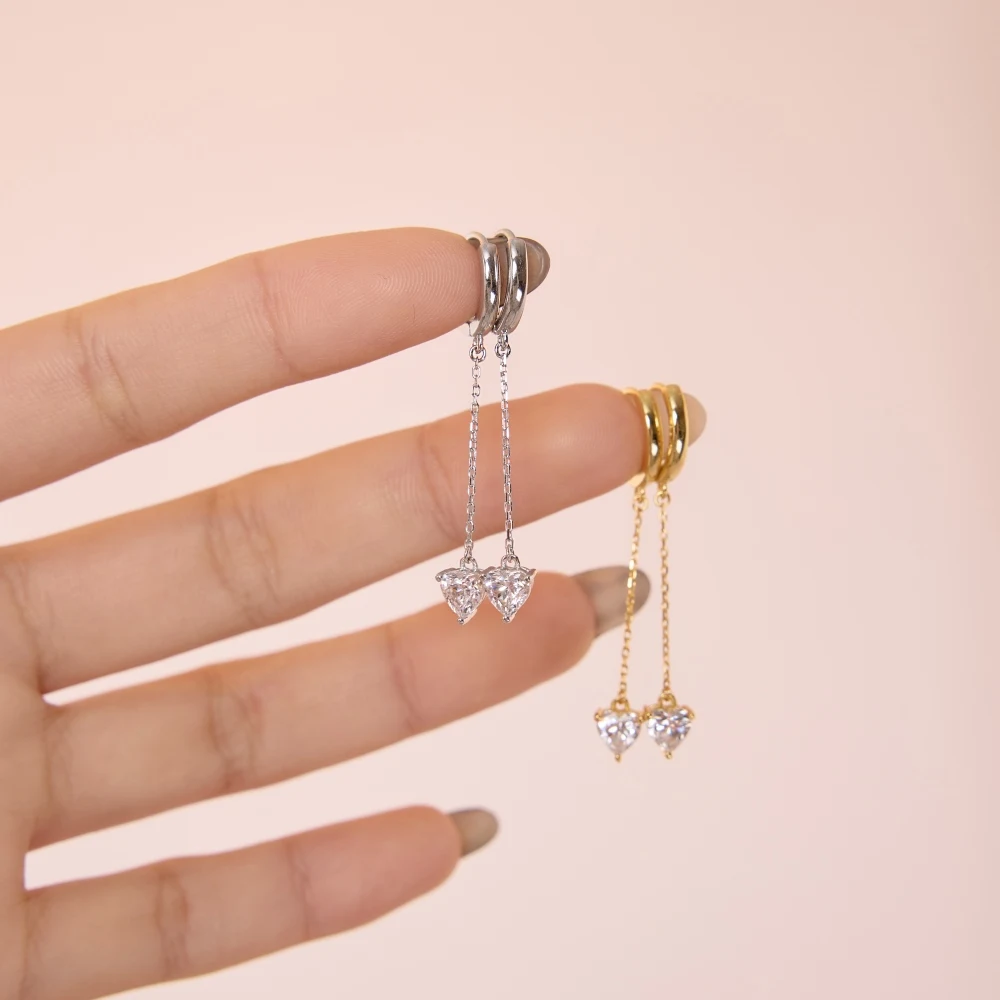 KAKODIY Elegance Design Fine Jewelry Earrings 925 Sterling Silver Pendant Tassel Heart 5A Cubic Zirconia Ring Earrings Women Wear Everyday detail 3