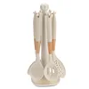 White wooden handle kitchenware 7 piece set rotating rack