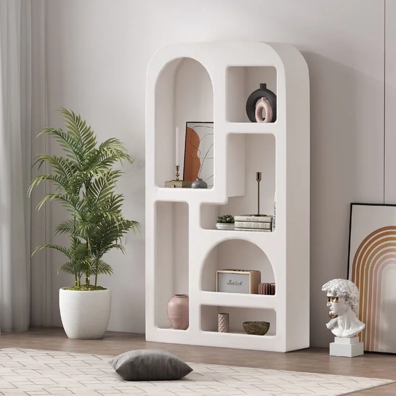 White Cave Display Cabinet - Modern Arched Bookcase Storage for
