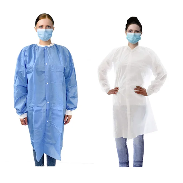 Disposable Lab Coats Sms/spunlace/pp Material Stretchable Hospital