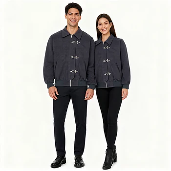 Zewu 2025 Unisex Toggle Button Collar Jacket - Dark Gray Loose Fit Long Sleeve Side Pockets Casual Commute Outerwear
