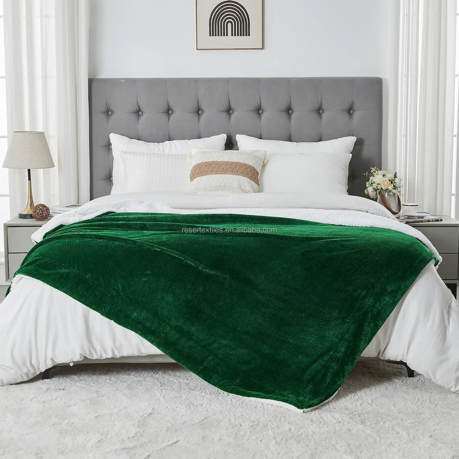 50 X 60 Inches Reversible Sherpa Fleece Waffle Throw Blanket Super Soft Lightweight Fluffy Plush Bed Solid Raschel Blanket