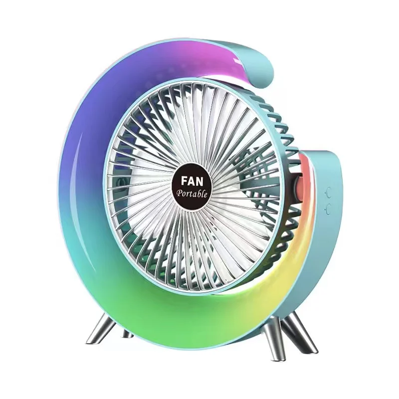 G shape 5 Gears LED night light desktop fan 1800mah rechargeable Home dormitory office air circulation electric portable fan