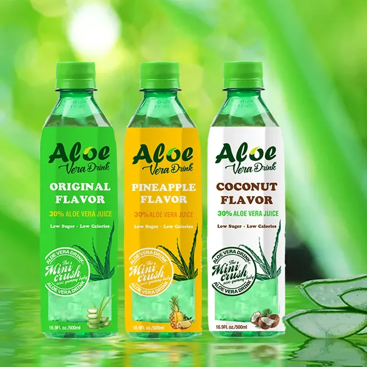 Tropical Fruit Drink Flavored Aloe Vera Puree Low Fat Healthy Drink 500ml  Bottle Natural Aloe Pulp Beverage Daily Refreshment