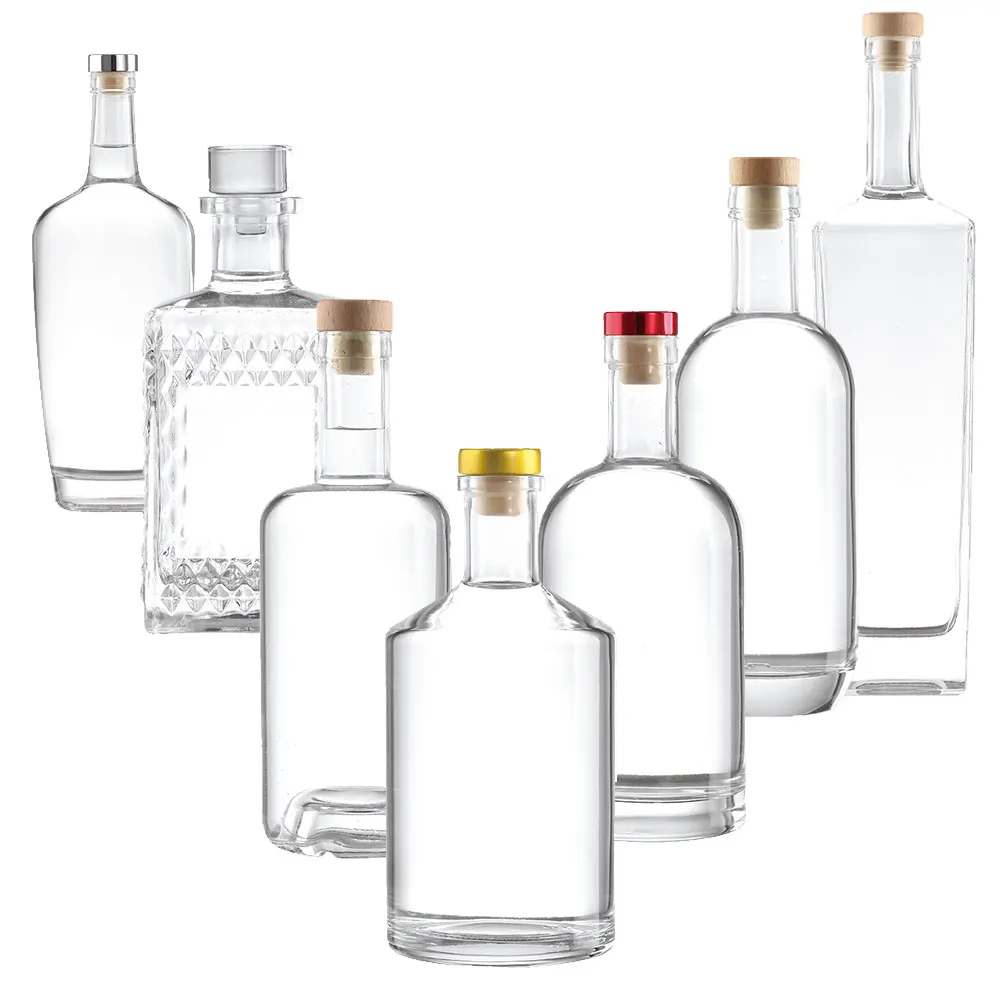 Custom Botella De Vidrio Luxury Crystal Square Empty Clear Vodka Gin 750ml Glass Bottle For
