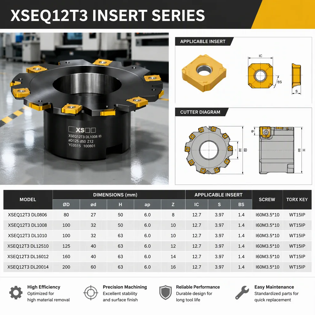 Square 3-sided Indexable Carbide Insert Indexable Slot Milling Tool Holders Matched with XSEQ12T3 Carbide Inserts