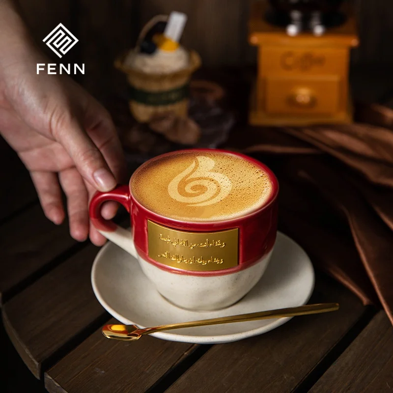 FENN Wholesale Ceramic Espresso Cups Saucer Gift Set Saudi Arabia Custom Arab Coffee Mugs Porcelain Safe Afternoon Tea Gifts