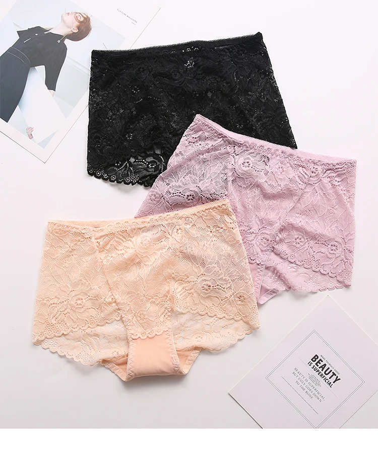 Woman Seamless Lace Underwear High Waist Floral Panties Back With Lace Brief Traceless Underwear 1980