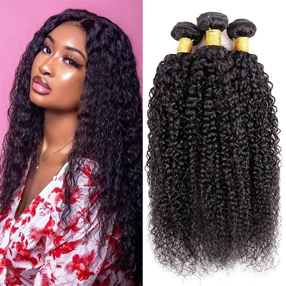 Mongolian Kinky Curly Human Hair Bundles Remy Weave Natural Color Extension_voghion.com