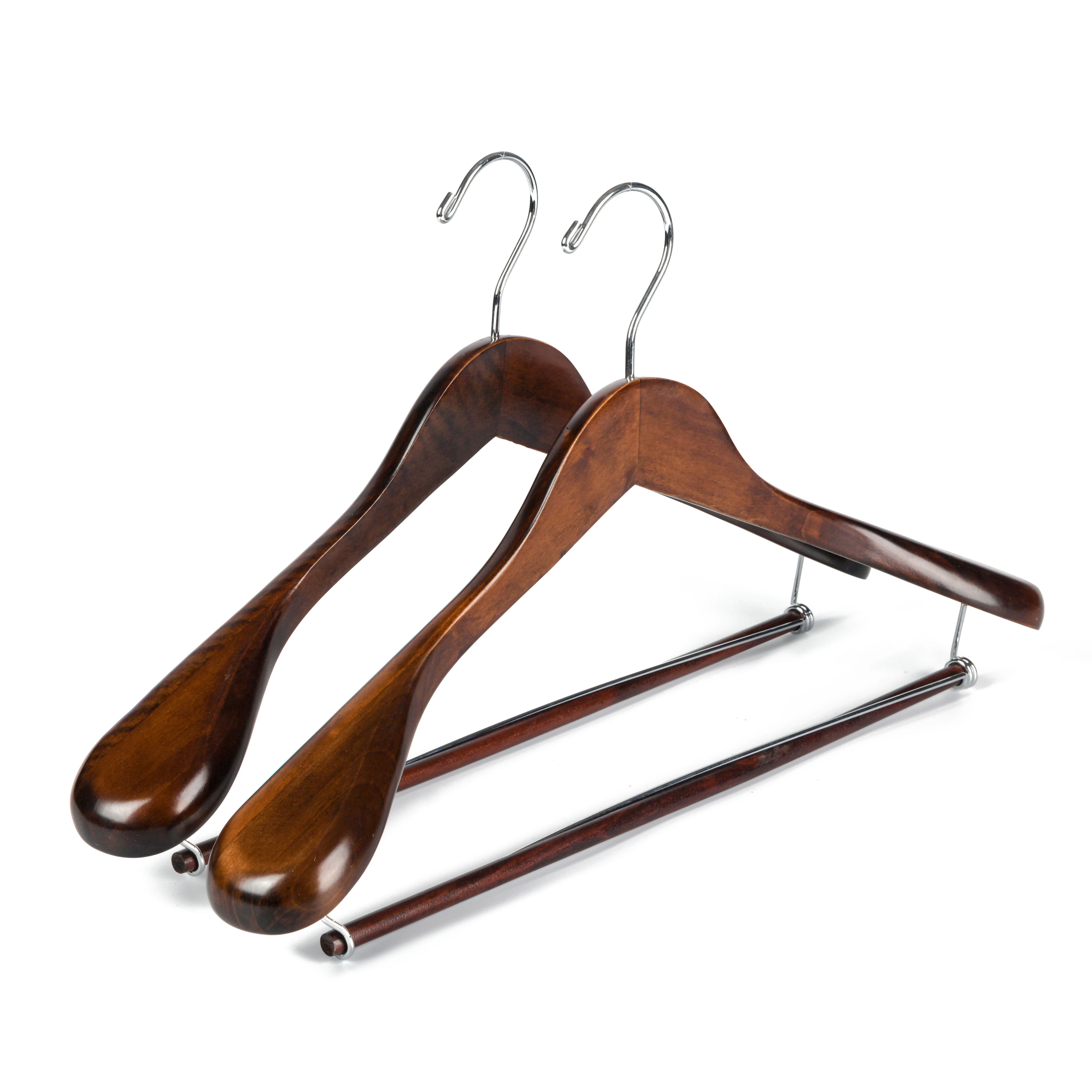 heavy duty customized brown wooden coat hanger wide shoulder