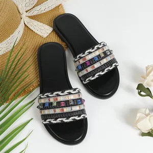 Fashion Trend Summer Wear Women Comfortable Flat - Back Ethnic Style Word Woven slippers