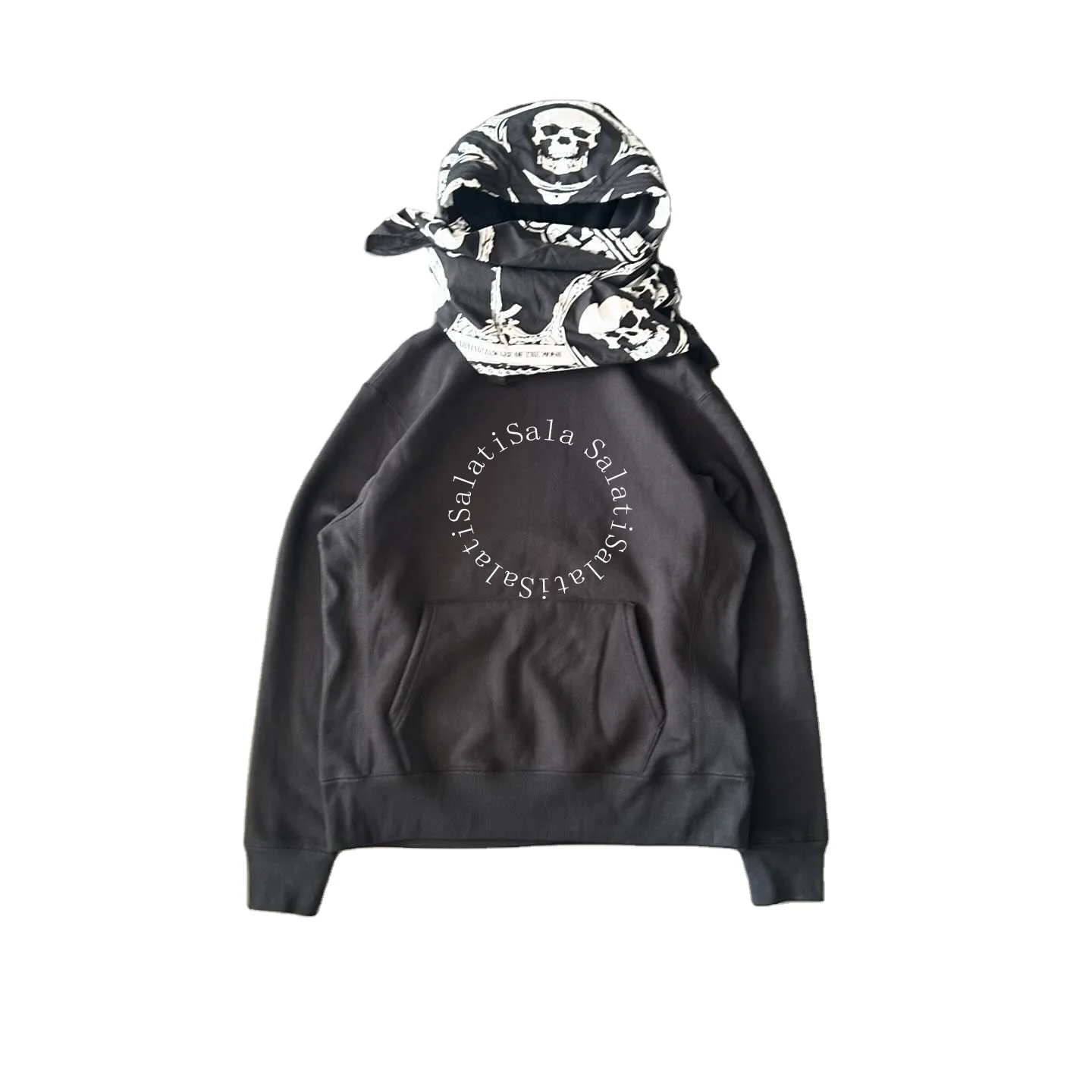 Salati Manufacturing Custom Pullover Raw Hem Heavy Cotton No String Screen Printed Logo Streetwear Unisex Men Hoodies With Scarf gallery 2