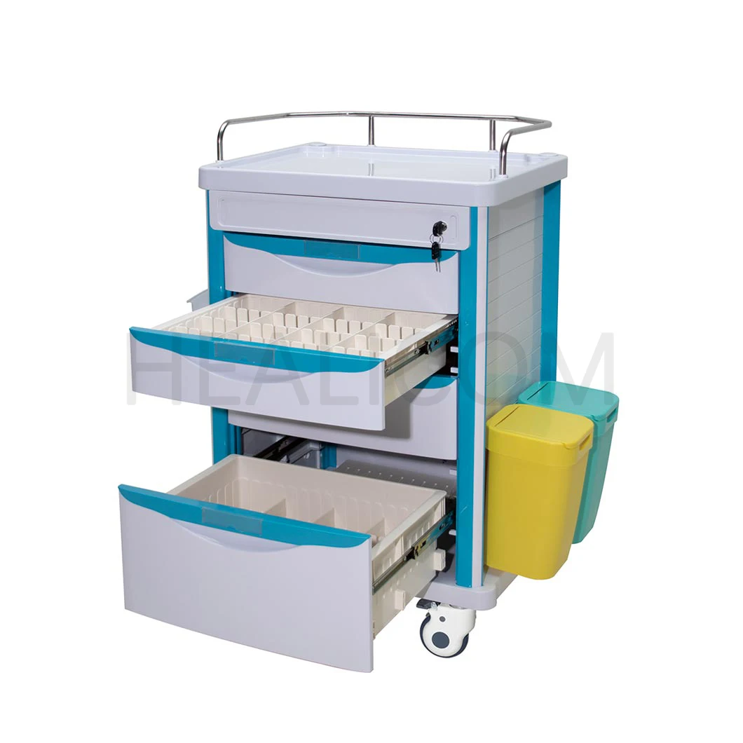 Hospital Use Various Type ABS Medical Emergency Cart Trolleys with Drawers