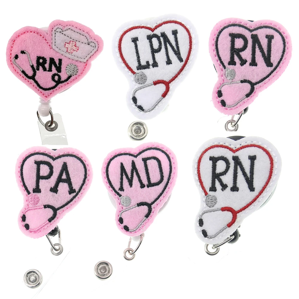 Medical Pink Heart RN Badge Reel