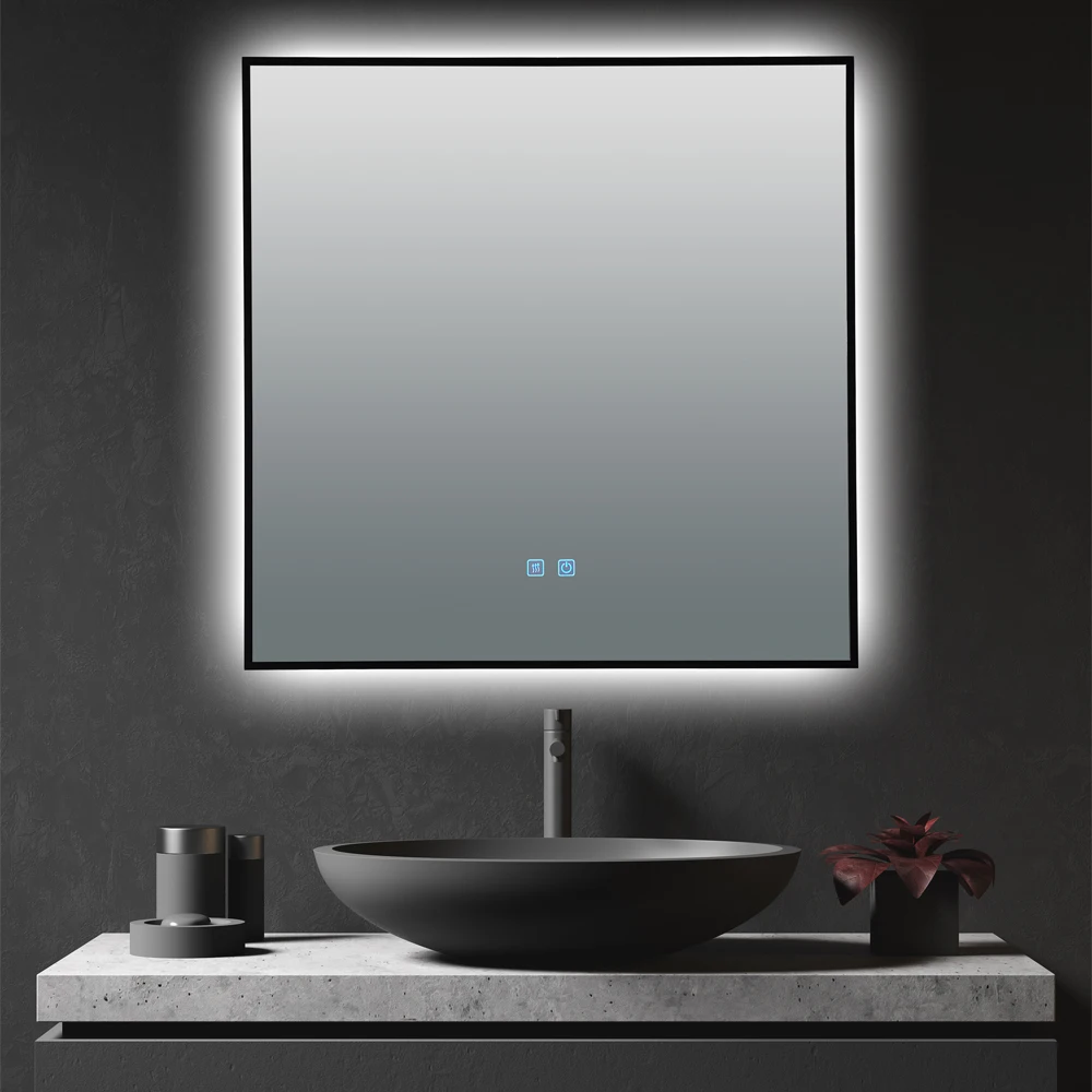 Factory Customized Hotel Smart LED Mirror Three Colors Light Square Mirror Bathroom Vanity LED Mirror