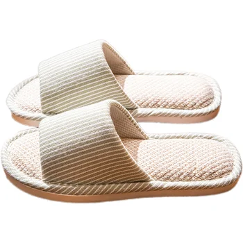 Customized All Season Casual Daily Life Breathable Couple Floor Soft Flax Open Toed Linen Slippers