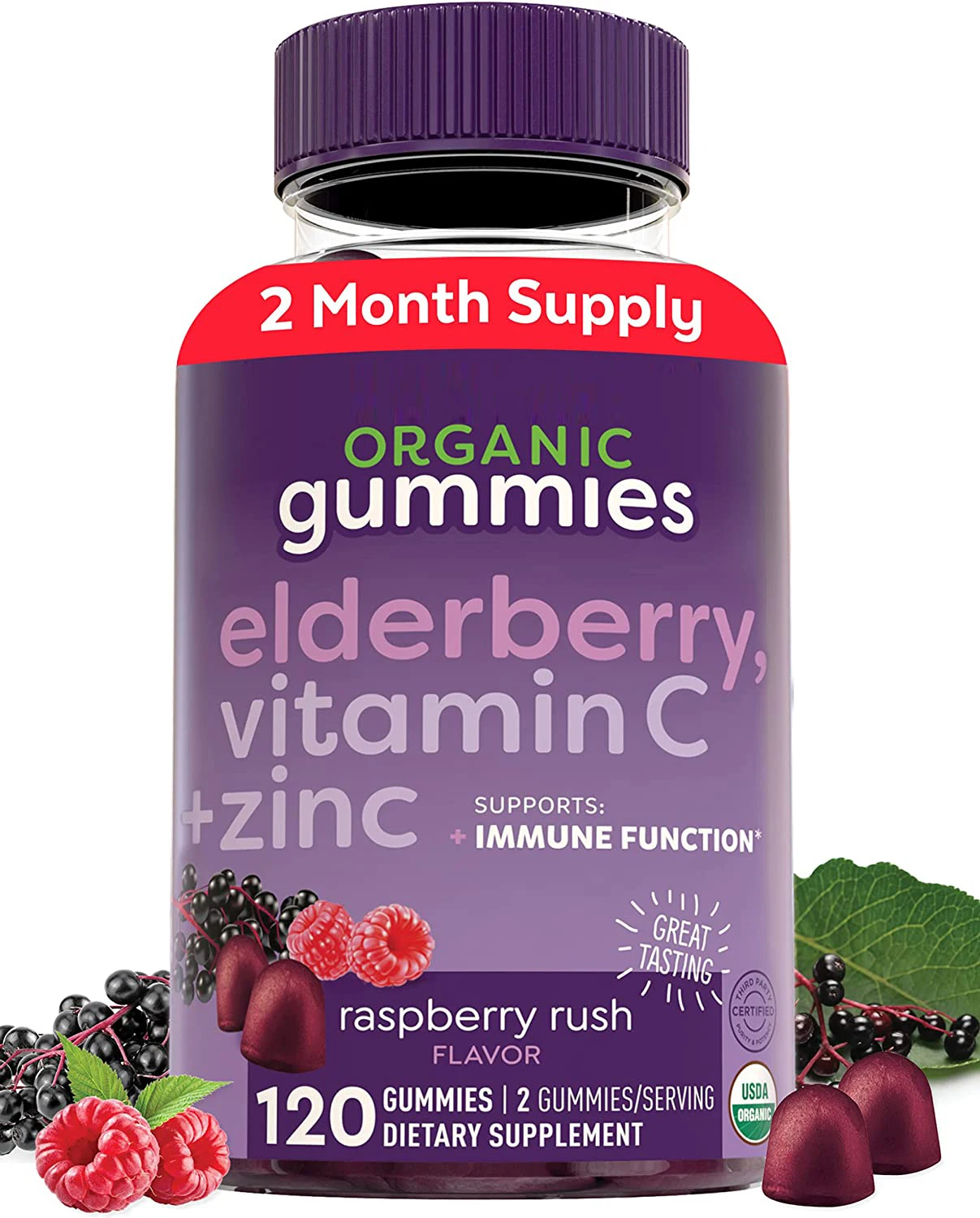 Adults Herbal Supplement Immune Support Organic Sambucus Black Elderberry Gummies With Zinc Vitamin C