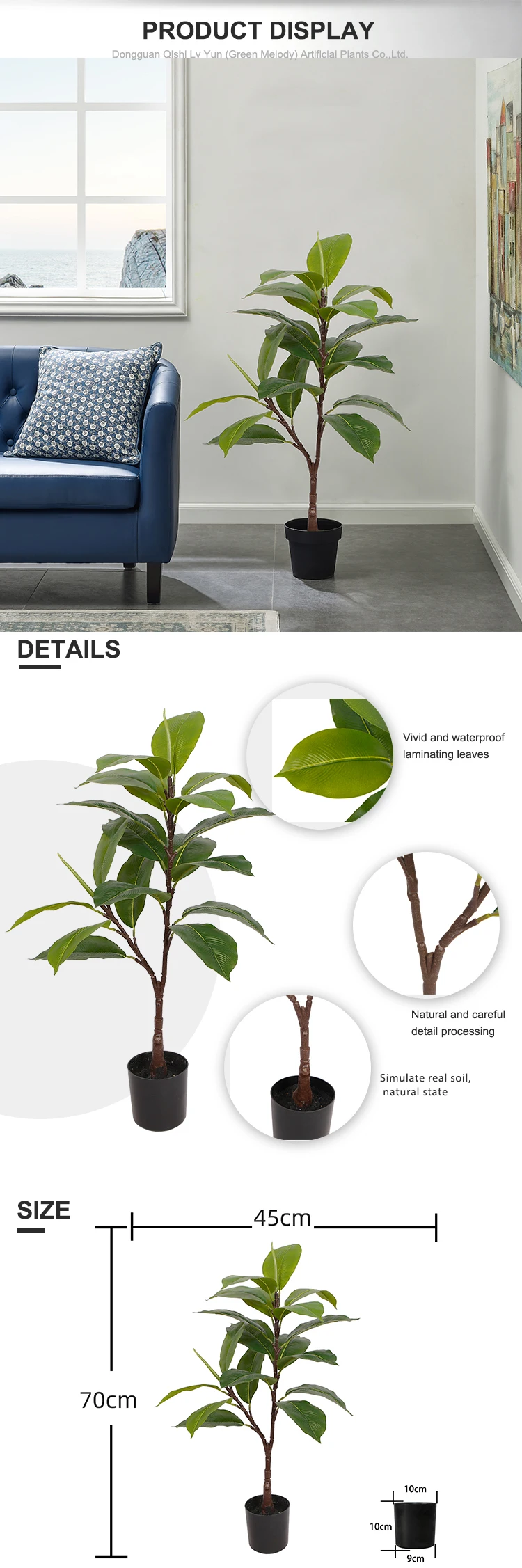 Mini Artificial Trees With Green Leaves For Indoor Decorative Real Touch Oak Tree 70cm Height