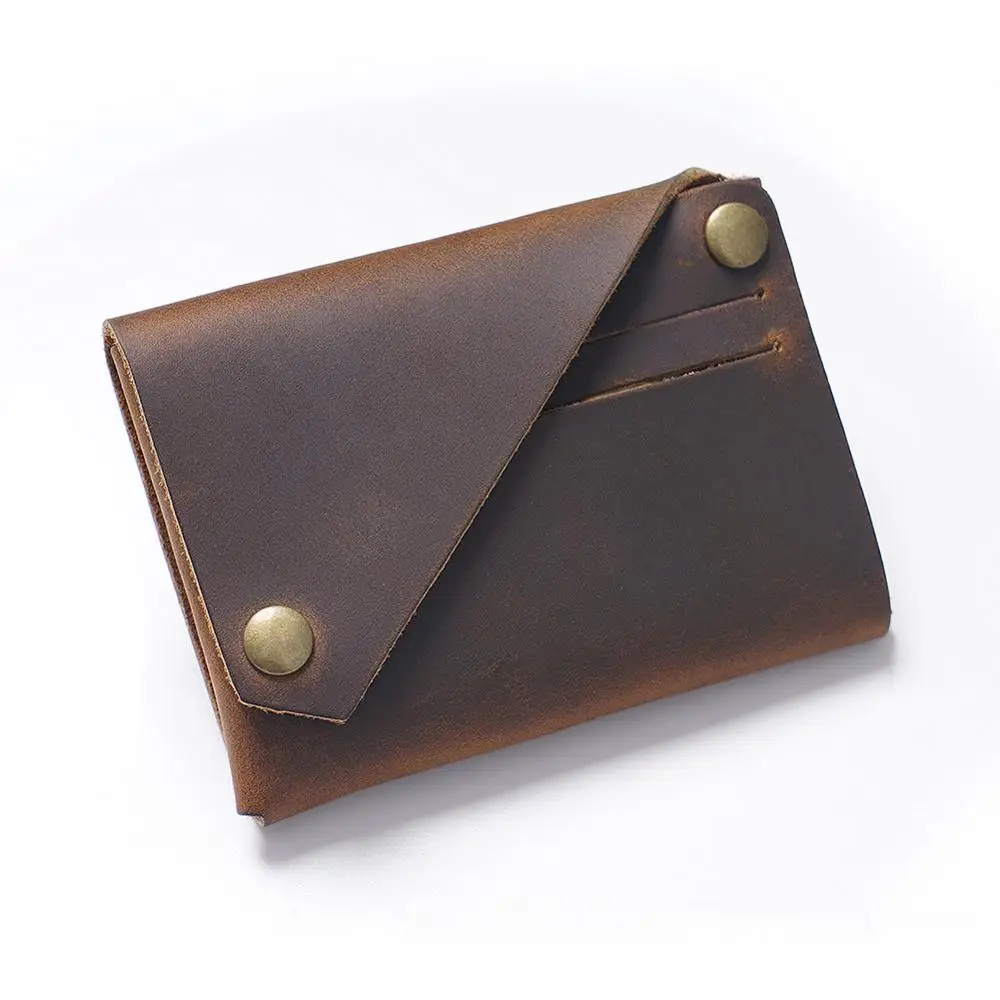 PNDME original crazy horse cowhide card package simple coffee genuine  leather small coin purses key wallets ID Holders