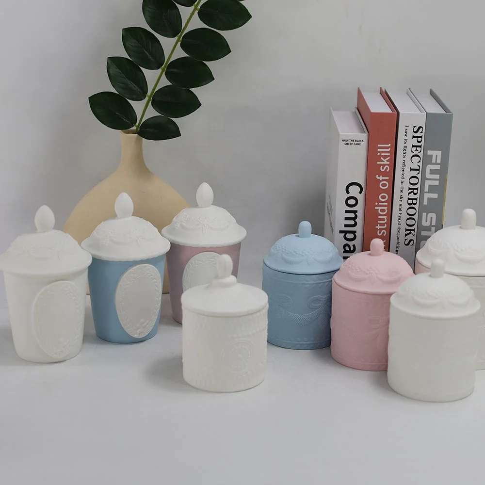 Wholesale Custom Printed Lady Face Luxury Ceramic Scent Candle Holder Container Jar with Lids envases para velas supplier