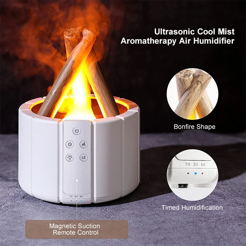 3D Simulated Fire Bonfire Humidifier 250ml Air Humidificador Flame LED Lamp Aroma Diffuser with Remote Control