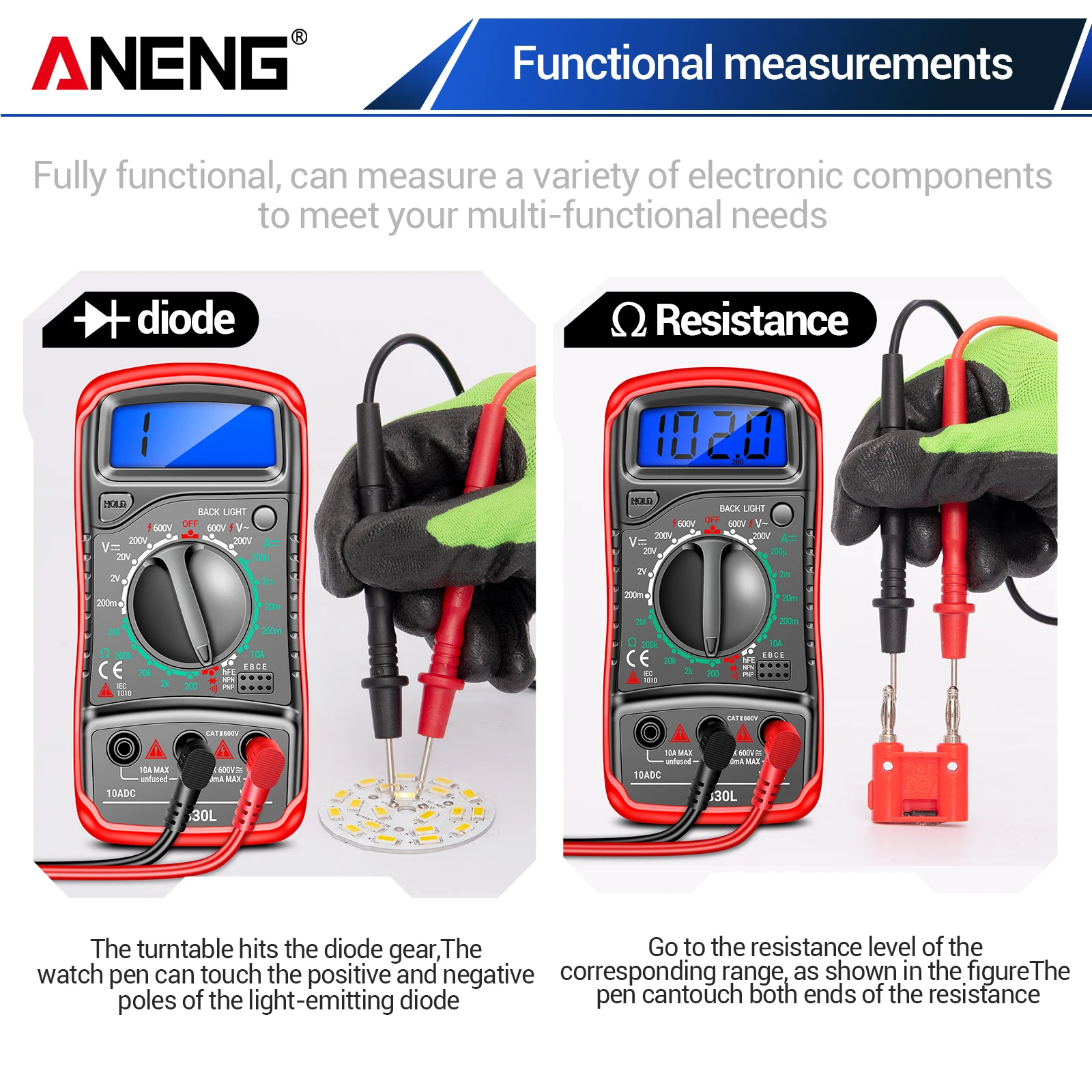 For ANENG XL830L Digital LCD Pocket Multimeter Professional Electric Voltmeter Ammeter Fuse AC/DC/ OHM Tester