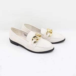 Latest Women's White Flat Casual Loafers with Chain Slip-On Closure Light and Convenient