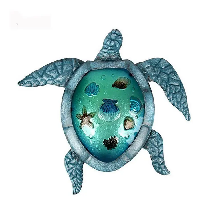 Metal Sea Turtle Beach Art Wall Hanging Glass Sea Turtle Blue Theme Wall Art 