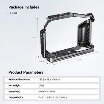 SmallRig X-T4 Camera Cage for FUJIFILM X-T4, Aluminum Alloy Cage with NATO Rail and Cold Shoe Mount for Microphone and Light product image