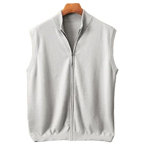 Men's Upscale Casual Winter Coat Pure Cashmere Breathable Half Turtleneck Vest with Thick Zipper Knit