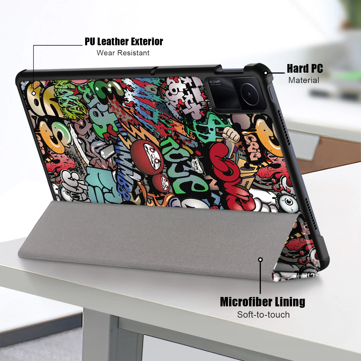 Case for Xiaomi Redmi Pad SE 11 inch,Lightweight Trifold Stand Smart Case  with Auto Wake/Sleep for Xiaomi Redmi Pad SE 2023 Cover,Graffiti