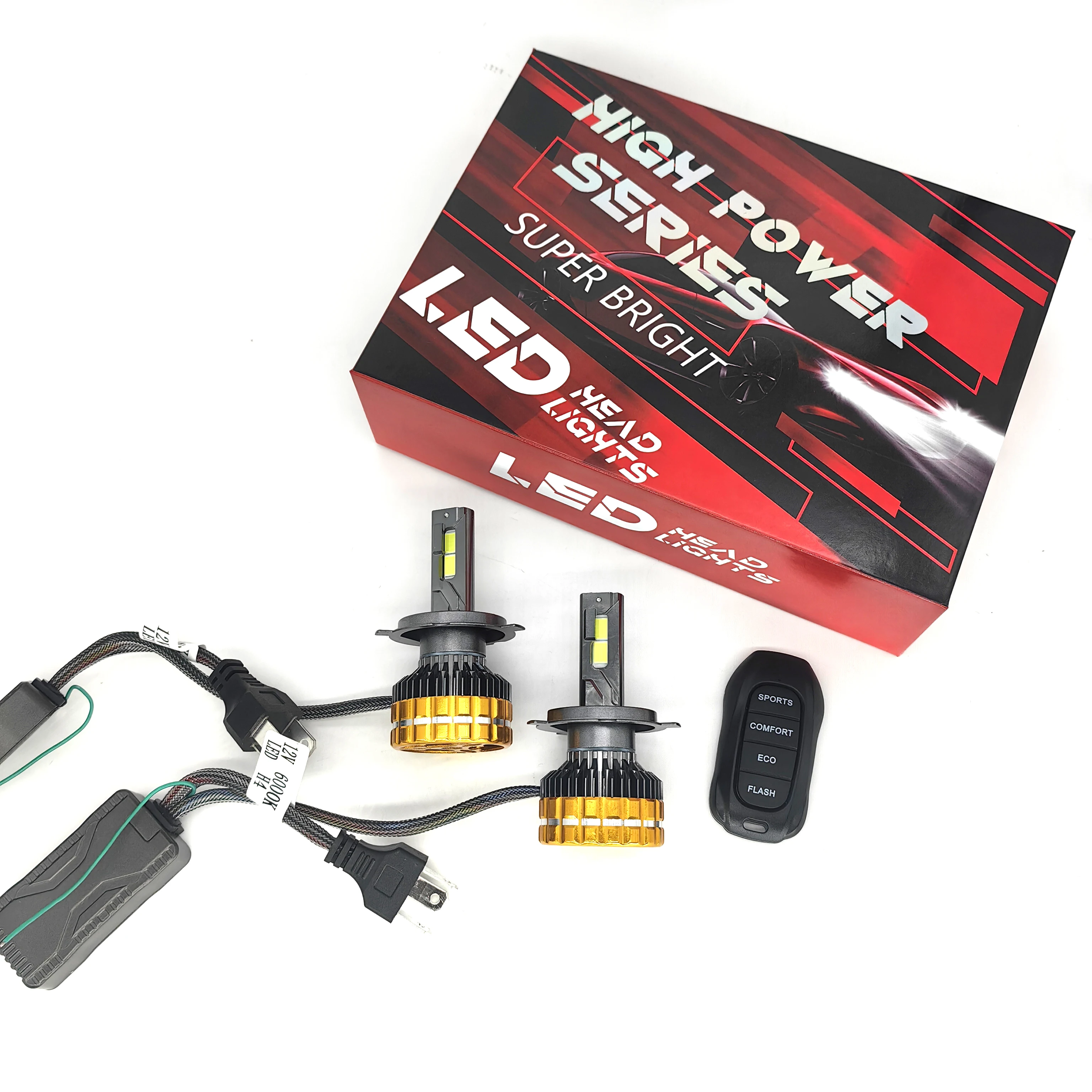 Remote Control Power Change Four Cooper Tubes Led Headlight Bulb H7 K300 H4 Led 9006 and 9005 Headlight Bulbs for Cars