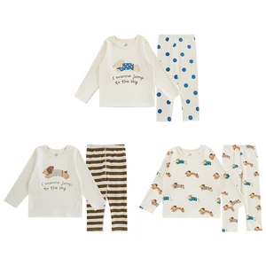 YOEHYAUL N5358 Boys Indoor Cartoon Animal Pajamas Suit Children's Cotton Pyjamas for Kids Toddler Boys Sleepwear 2 Sets