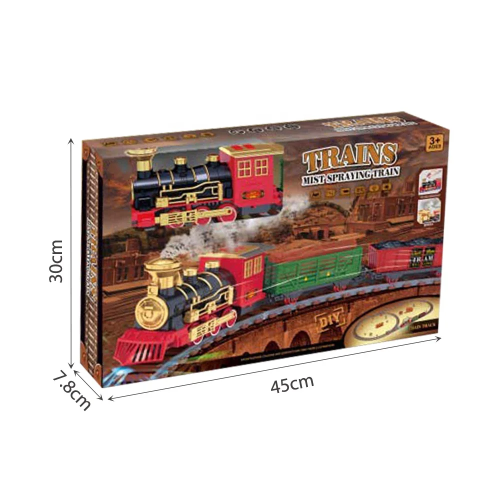 Mist Spraying Train Battery Operated Electric Train DIY Assemble Track Toy Set with Realistic Train Sound and Lights 207 PCS