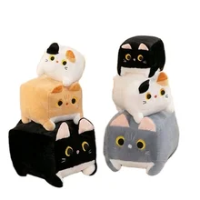 Cute Black Cat Plush Toys Super Soft Stuffed Animals Kawaii Square Animal White Cat Pillow Nap Cushion Creative Birthday Gift