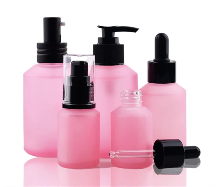 Frosted Apothecary Hot Sale Amber Black Hair Oil Black Uv Violet Glass Jar and Bottle Plastic Cap with Dropper and Pump Spray