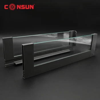 Kitchen Cabinet Full Extension Adjustable Soft Close Slim Double Wall Drawer Guide Slide LED System with Glass