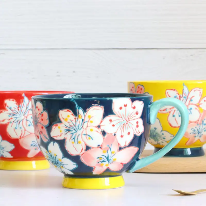 European Style Net Red Ins Ceramic Cup  Embossed Ceramic Breakfast Water Mug