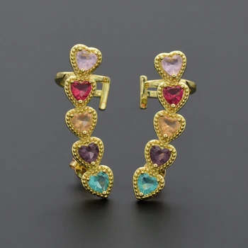 Gorgeous Trendy Brazil Style Gold Jewelry Sparkling Multicolored Crystal Stone Semi clip on earrings women