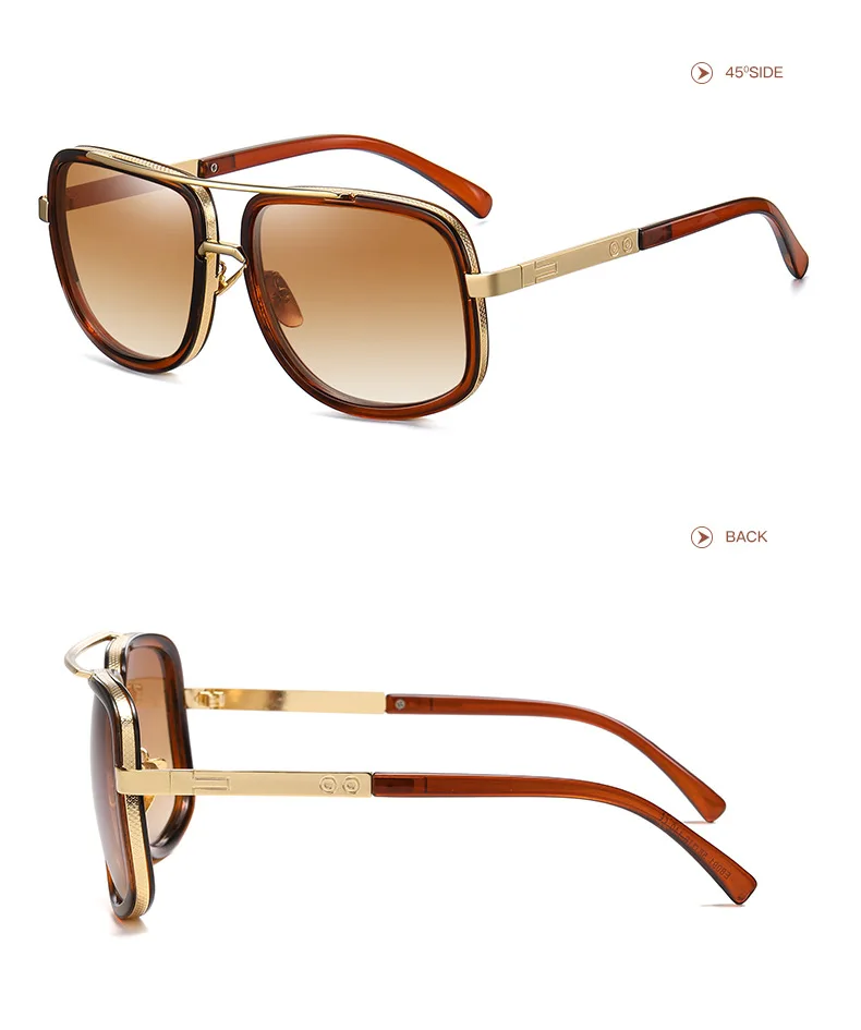 Metal Classic Glasses Design Sun Glasses Square Pilot Style Rivets