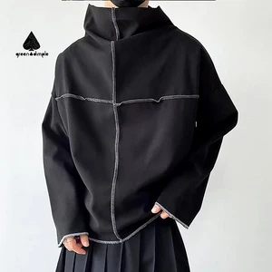 Custom Unisex Black Oversized Pullover Sweatshirt High Neck Exposed Seam Loose Fit Contrast Soft Fabric Fashion Sweatshirt