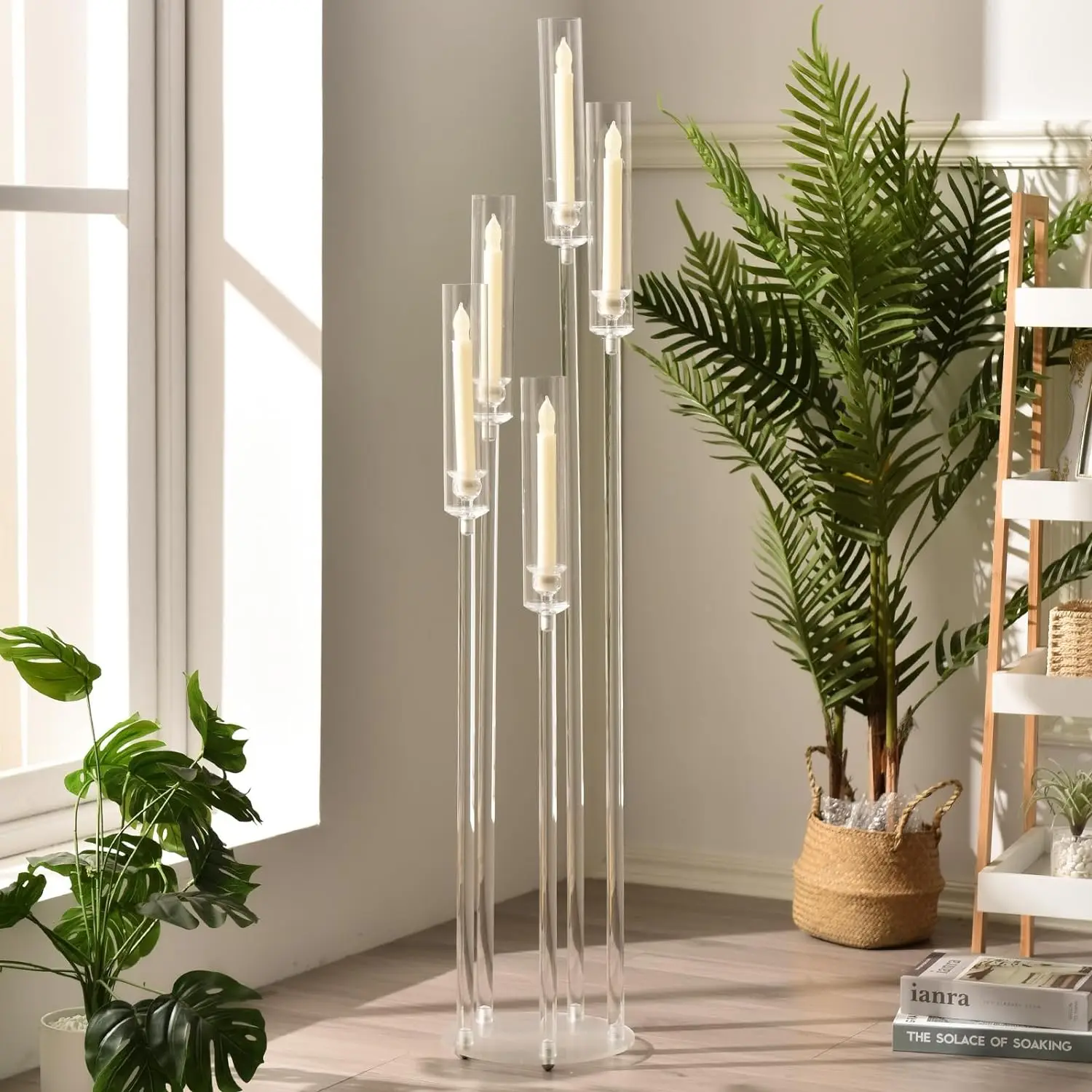 Acrylic Candelabra Centerpiece Clear Candle Holder 5 Arm Pillar ...