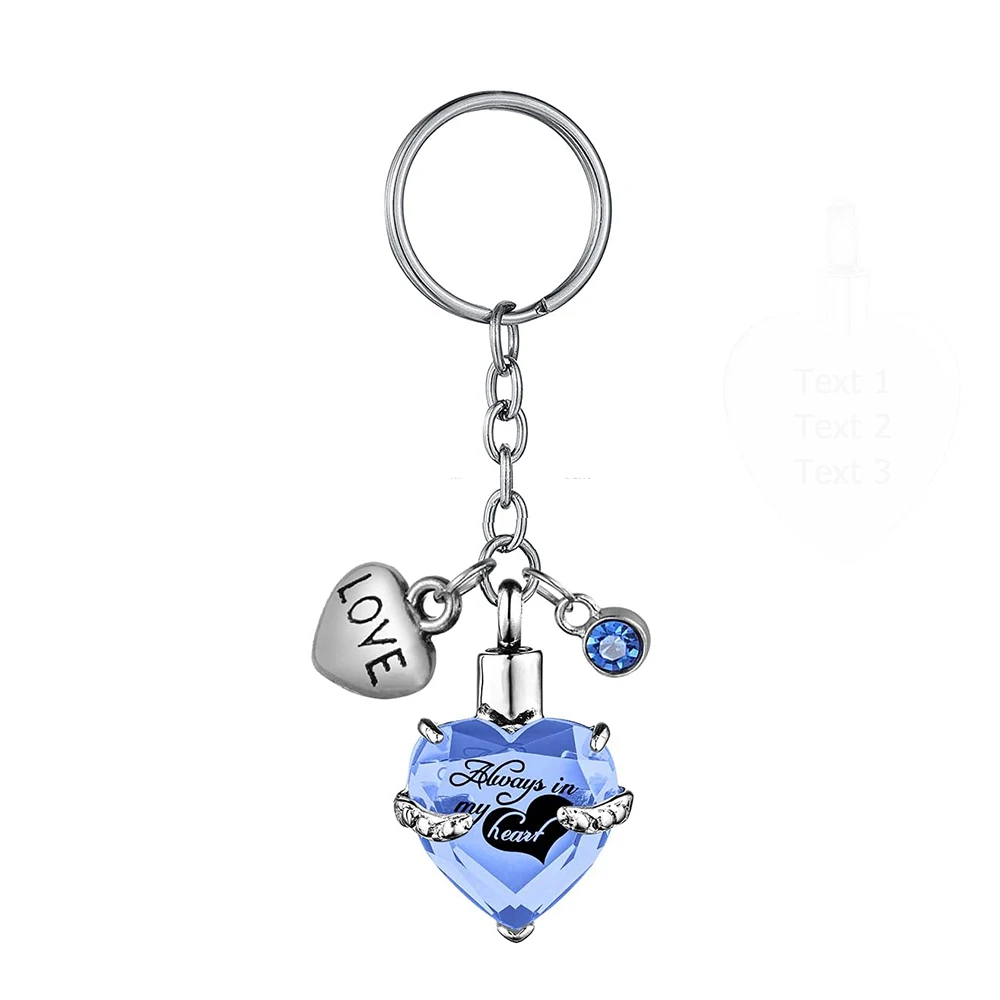 Heart with Birthstone and Love Pendant Memorial KeyChain Cremation Urn for Ashes Jewelry to Men Women - Always in my heart