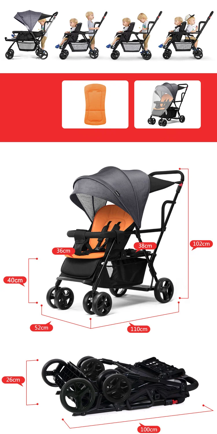 Lightweight Foldable Twin Stroller Travel Baby Trolley For A Second Child Family Purorigin 2024