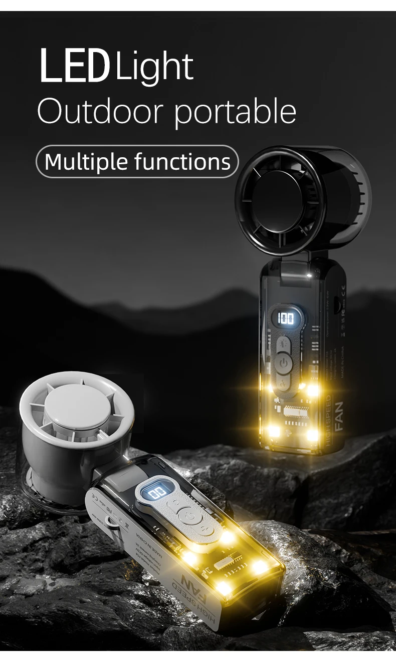 New Arrival Portable Mini Rechargeable High Speed Powerful USB Mini Fan with Digital Display Outdoor USE